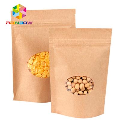 China Stand Up Brown Paper Bags For Candy Packaging With Window / Kraft paper bag for food for sale