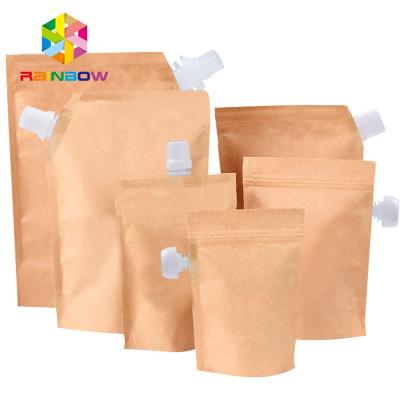 China Stand up oblique spout kraft paper lined foil spout pouch packaging for water / oil for sale