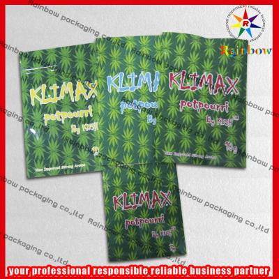 China Potpourri Herbal Incense Mini k Bags / Zip Plastic Bags in Green for sale