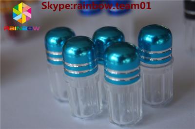 China sex pill bottle with ring cap/ capsule shaped container Capsule Pills Shape Bottle With Metal Cap, Plastic Container for sale