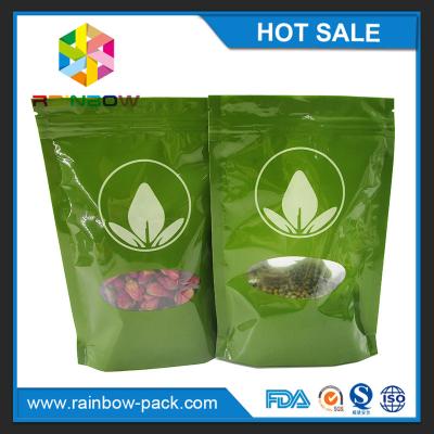 China Green Tea Bags Packaging Printed Mylar Stand Up k Bag With Clear Window for sale