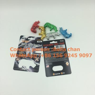 Chine Des jouets de rhinocéros de pilule Shinny d'argent/or sexe pour l'emballage de rhinocéros Go, bouteilles de forme de rhinocéros en métal à vendre