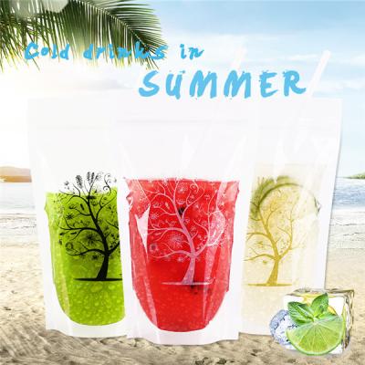 China Beverage Pouch with Plastic Straw Hand-held, Clear Frosted Reclosable Zipper Stand Up Juice Drink Bag for sale