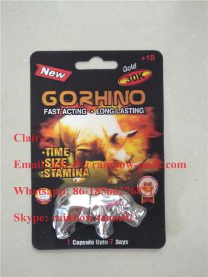 China New Design gold silver go Rhino 30k pills 3D Card With rhino toy, Male Energy Enhancer packaging rhino shape container for sale