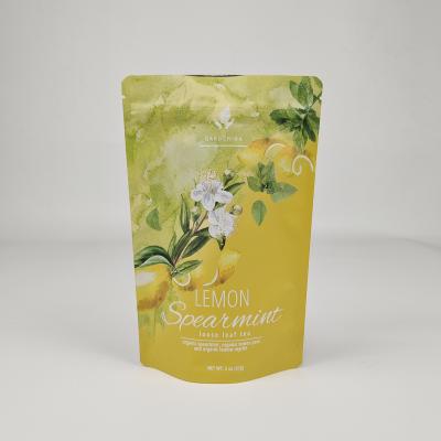China Custom Printed Matte Yellow Stand Up Pouch Aluminum Foil Mylar Bag Tea Food Packaging Plastic Bags With Ziplock for sale