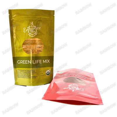 China Food Grade Plastic Bags With Tear Notches For Nutrient Packaging Matte Laminated Three Side Sealed Pouch With Round Hang for sale