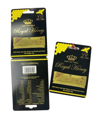 China Customized Logo Royal Honey VIP Sachet Packaging Paper Card Gold Foil Paper Card for Honey Stick for sale