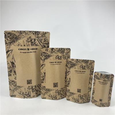 Chine Promotional Stand Up Pouch Food Grade Heat Seal Printed Biodegradable Custom Food Kraft Paper Bag With Zipper à vendre