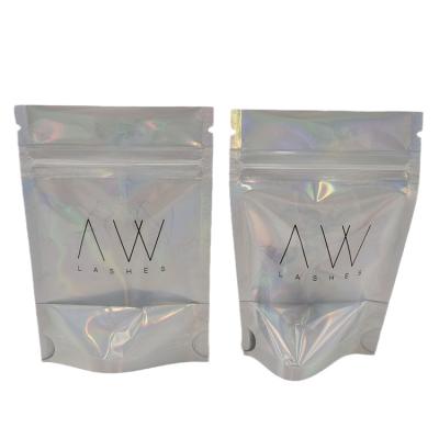 China Custom Holographic Aluminum Foil Clear Front Zipper Mylar Bags Smell Proof Resealable Plastic Packaging Bag for sale