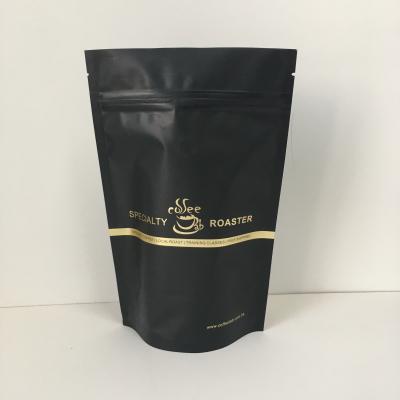 China Private Label Gold Logo Aluminum Foil Lined Plastic Pouches Packaging Bag With Valve for sale