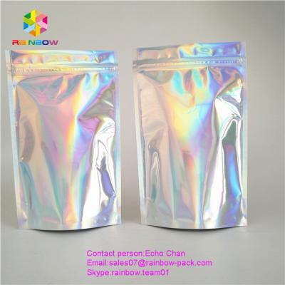 China Reusable stand up holographic foil bag without printing for cosmetic or salts packing for sale
