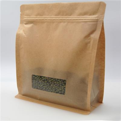 China Square Brown Kraft Paper Bag With Clear Window , Zip Lock Coffee Pouch for sale