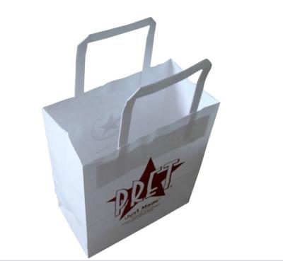 China Samll White Handle Kraft Customized Paper Bags For Bread / Hamburger for sale