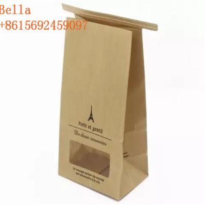 China Square Block Customized Paper Bags Flat Bottom Window Kraft Paper For Coffee Bean for sale