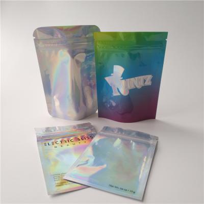 China Plastic Food Coffee Edible Holographic Makeup Bag Transparent Hologram Bags for sale