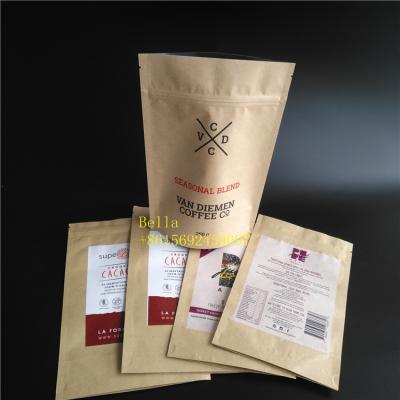 China Saquinhos de chá impressos logotipo da folha que empacotam o malote do zíper do papel de embalagem de Brown Com janela clara à venda