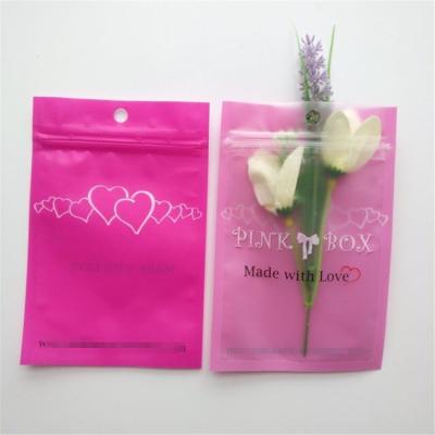 China Resealable Cosmetic Packaging Bag Pink Eyelash Earrings Necklace Jewelry Zipper Pouch for sale
