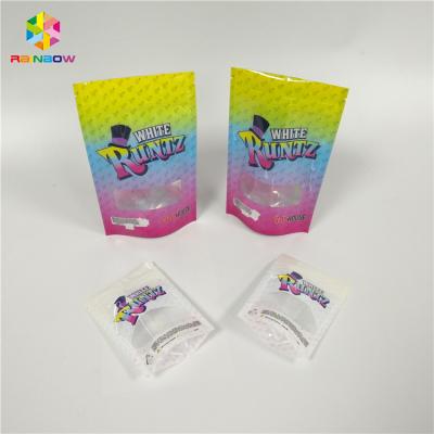 China Geruch-Beweis-recyclebare Teebeutel, die Zipverschluss-Fenster Runtz Laser-Hologramm verpacken zu verkaufen