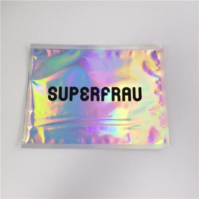China Laser Holographic Film Grip Seal Bags Zip Lock Customized Logo For Cosmetics for sale