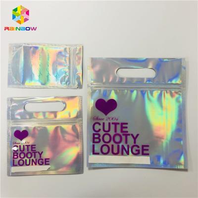 China Zipper Plastic Mylar Foil Cosmetic Packaging Bag Hologram Laser Holographic Stand Up Type for sale
