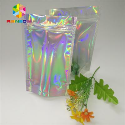 China Custom Printing Plastic Cosmetic Bags Three Side Seal Hologram Laser Wateproof Pouch for sale
