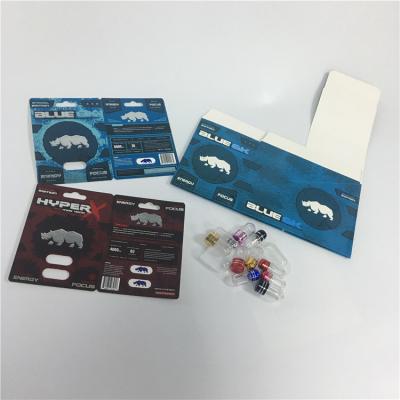 China RHINO Blue 10K Sex Pills Blister Card Packaging Silk Printing Custom With Display Box for sale