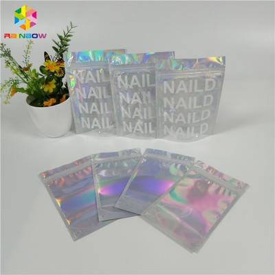 China Glossy Mylar Make Up Cosmetic Organizer Bag Holographic Foil Clear Window With Custom Logo for sale