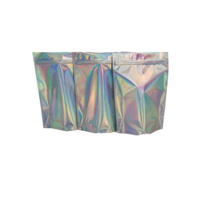 China Three Side Sealed Cosmetic Packaging Bag Custom Logo Printed Holographic Pouch for sale