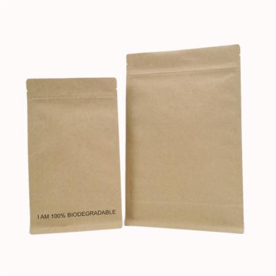 China Flat Bottom Snack Biodegradable Kraft Paper Packaging Bags for sale
