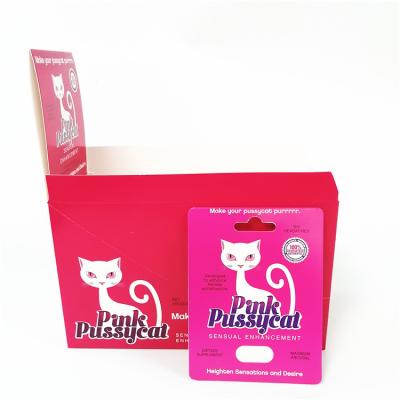 China Hot Sale Male Capsule Enhancement Pills Card Paper Box Packaging Printing Pink Pussycat Paper Card Promotion for sale