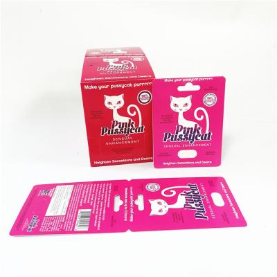 China Display UV effect paper cards with blister packaging Pink Pussycat card packing boxes for sale
