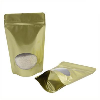 China Customized Recyclable Gold Stand Up  Pouch With Aluminum Foil Clear Window For Candy Coffee Bean Tea for sale