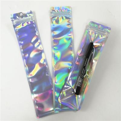 China Custom printed plastic hologram flat bags with zipper for make up tool pen packaging for sale