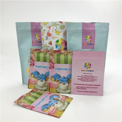 China OEM Digital Printing Packaging Bag With Laminated Plastic Three Side Sealed Zipper Pouches  Flat Bags For Cookies /Candy for sale