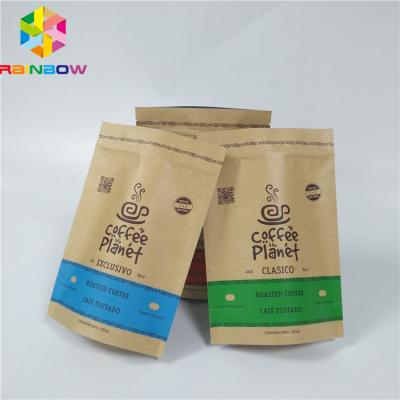 China Levántese las bolsas de papel con la bolsa de encargo de Logo Resealable Brown Kraft Paper que empaqueta para los granos de café en venta