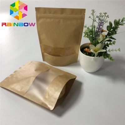 China Custom Printed Kraft Paper  Bags With Window See Through Brown Kraft Packaging Bag Pouch for sale