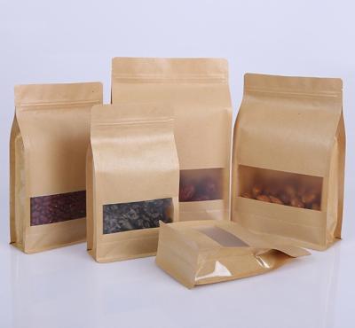China Eight Side Seal Dry Fruit Kraft Paper Flat Bottom Gusset Bags Biodegradable for sale