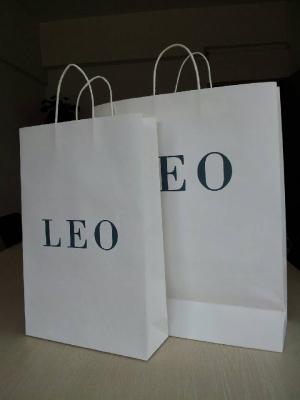 China Logo Printed Customized Paper Bags , Kraft White Handle Shopping Bag for sale