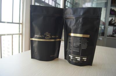 China Coffee Bean Packaging Matte Black Foil Pouch Packaging , Stand Up Degassing Valve for sale