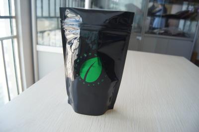 China Glossy Black Hot Stamping Aluminium Foil Pouch , k Coffee Bean Packaging for sale