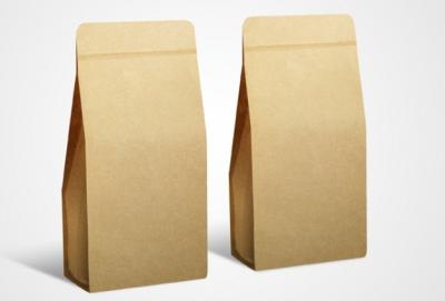 China Yellow Plain Kraft Custom Made Paper Bags , Gusset Side Zipper Snack Packaging Bags for sale