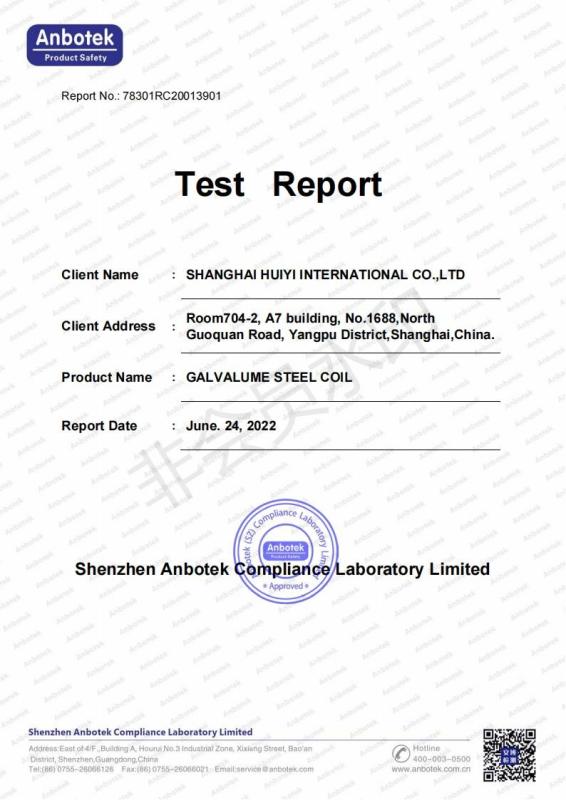 Test report - Shanghai Huiyi International Co., Ltd.