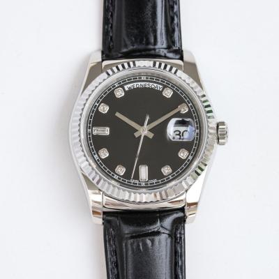 China Alloy Women Quartz Wrist Watch 3.8cm Case Dia Black Leather Strap Watches For Ladies for sale