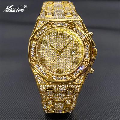 China Hip Hop Luxury Fully Ice Out Men's Watch Iced Cz VVS Custom Bling Gold Diamond for sale