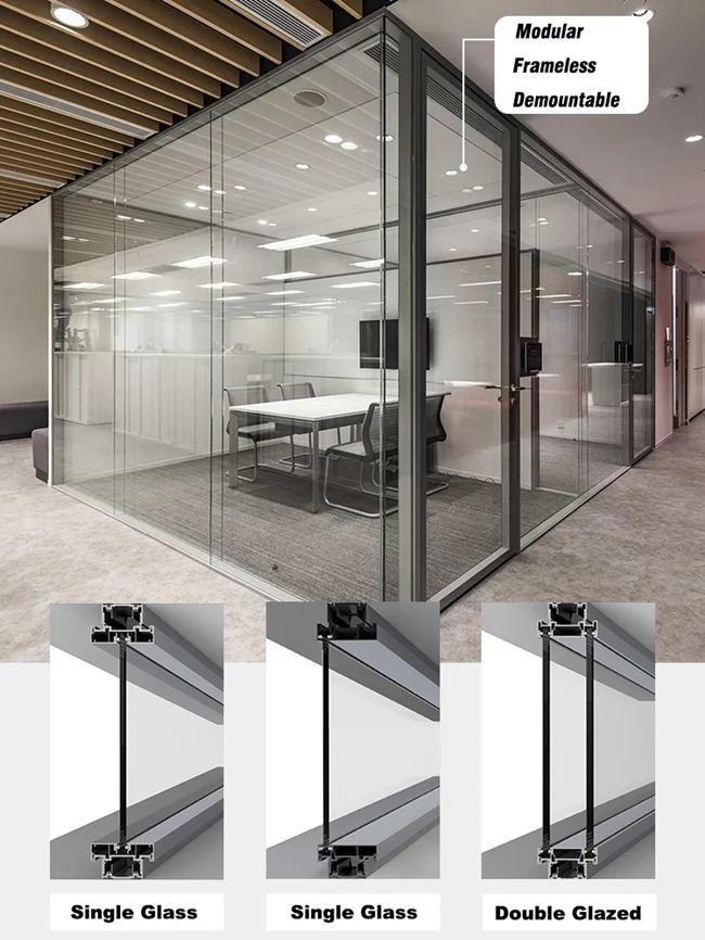 Office frameless demountable glass partition