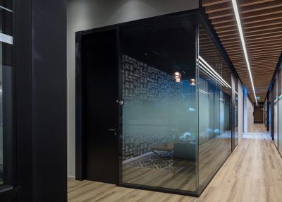 China Double Layer Frosted Glass Wall Partition Frameless Glass Wall System With Shutter for sale