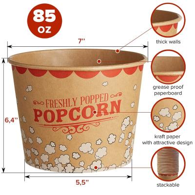 China Recycled Kraft Food Boxes Large Low MOQ Logo Popcorn Paper Bags Eco Friendly en venta