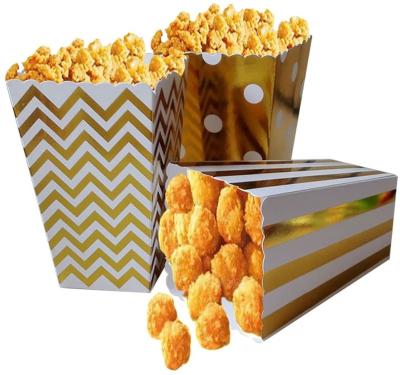 Китай Recycled Materials Popcorn Boxes, Gold Stamping Trio Polka Dot, Chevron, Stripe Treat Boxes Small Movie Theater Popcorn Paper Bags продается