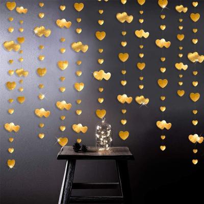 China Digital Printing Gold Party Flag Banners 3D Love Heart Metallic  Hanging Swirl Ornament for sale