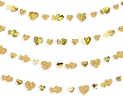 China Gold 3D Love Heart Garland Kit Digital Printing Metallic Paper Hanging Swirl Ornament for sale
